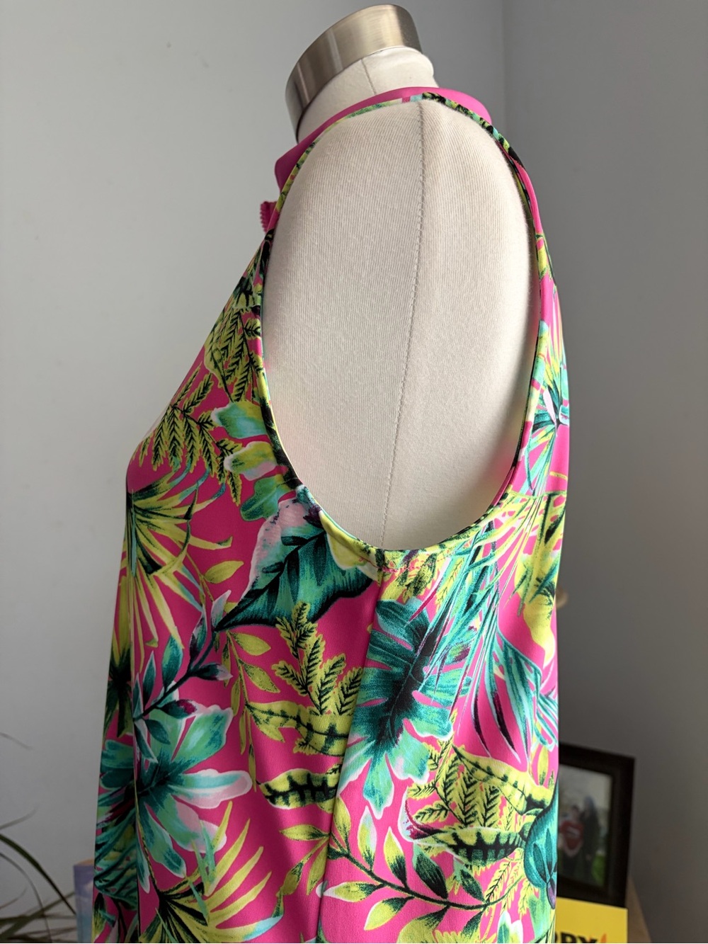 Tommy Bahama Pink Tropical Leaf Sleeveless Dress With Pockets & Front Zip Size L - Picture 10 of 16